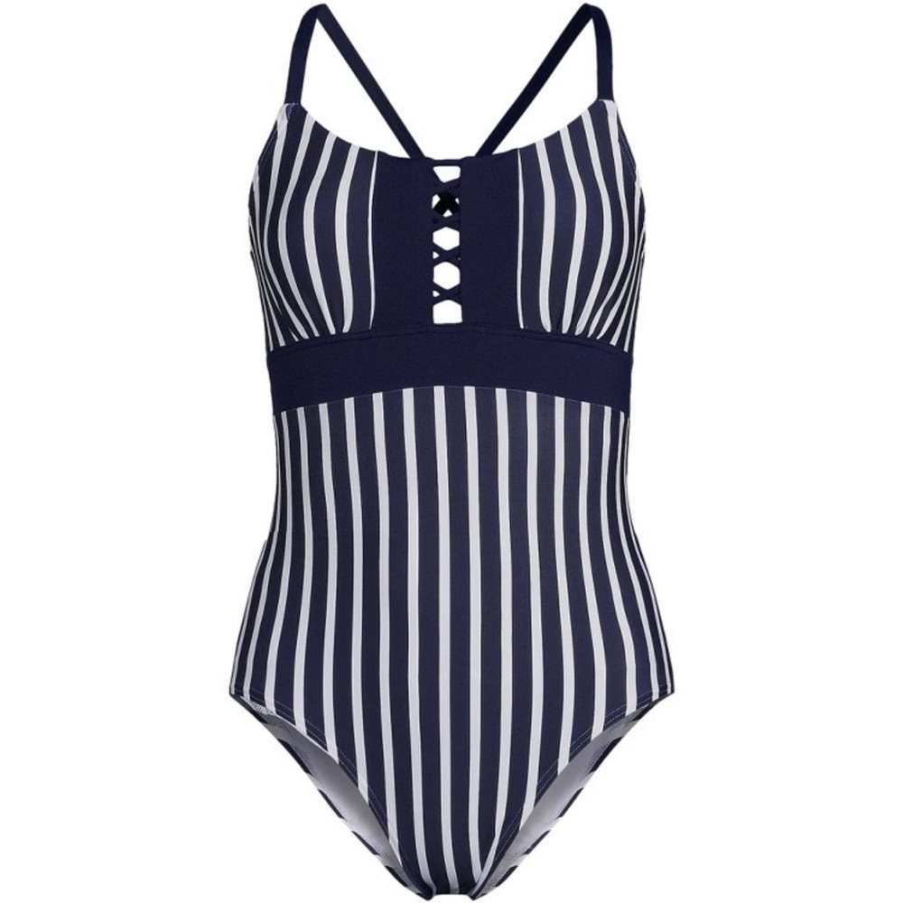 Land’s End Navy and White Striped Swimsuit